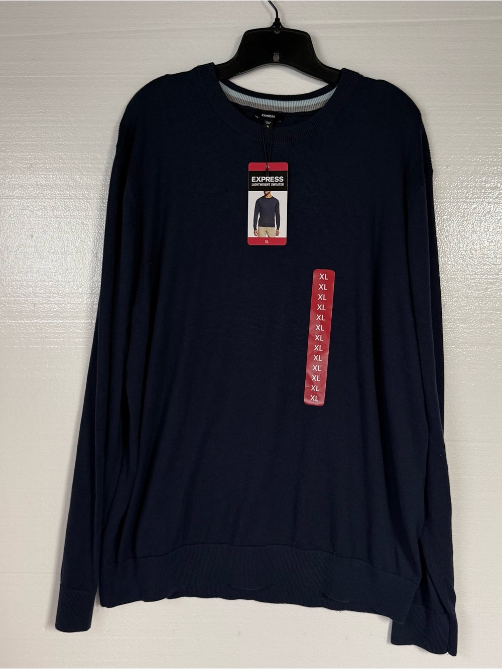 Express Sweater Men XL Lightweight Navy Blue Crewneck Long Sleeve Classic Preppy